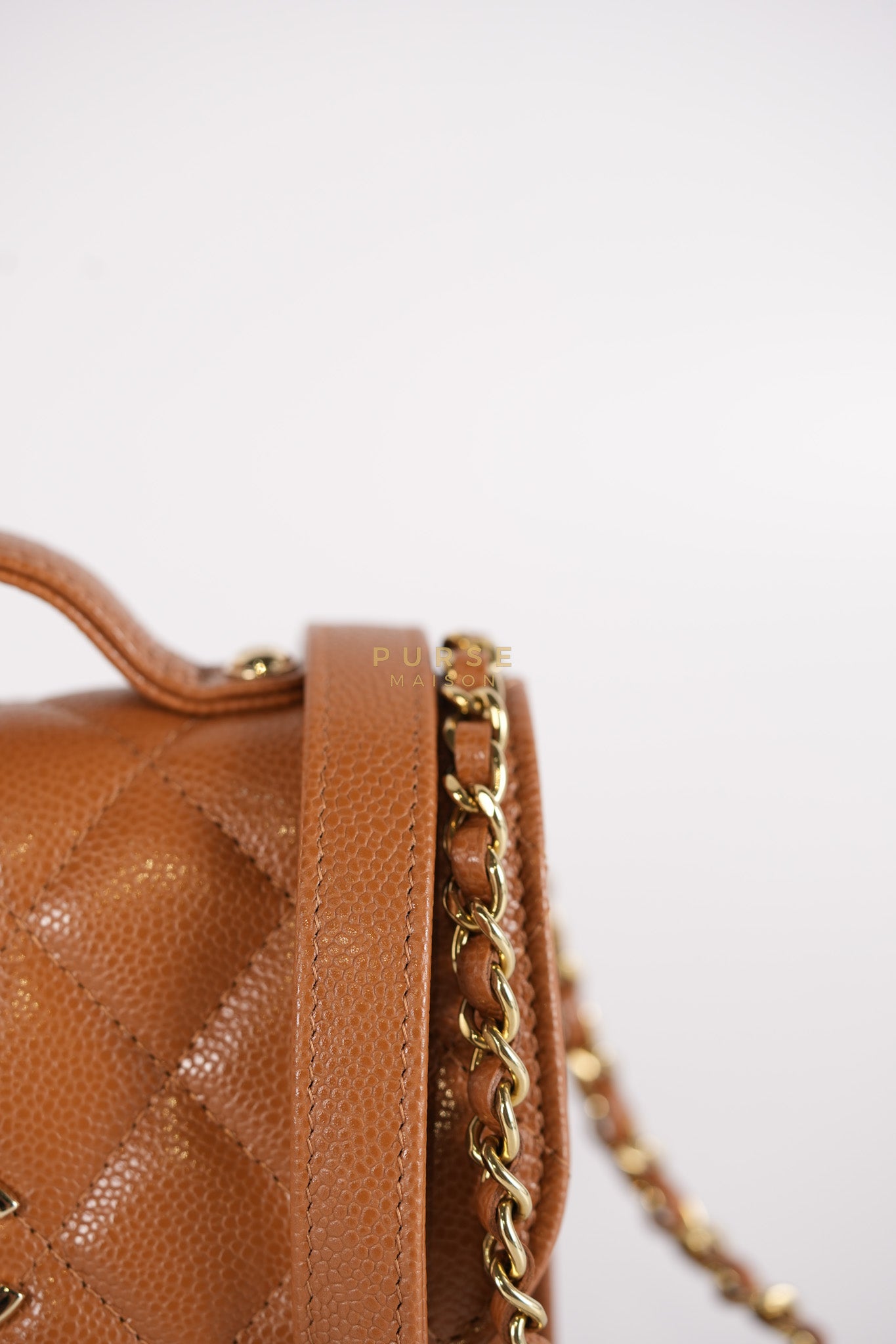 Business Affinity Wallet on Chain (WOC) In Caramel Caviar Leather and Light Gold Hardware (Microchip) | Purse Maison Luxury Bags Shop