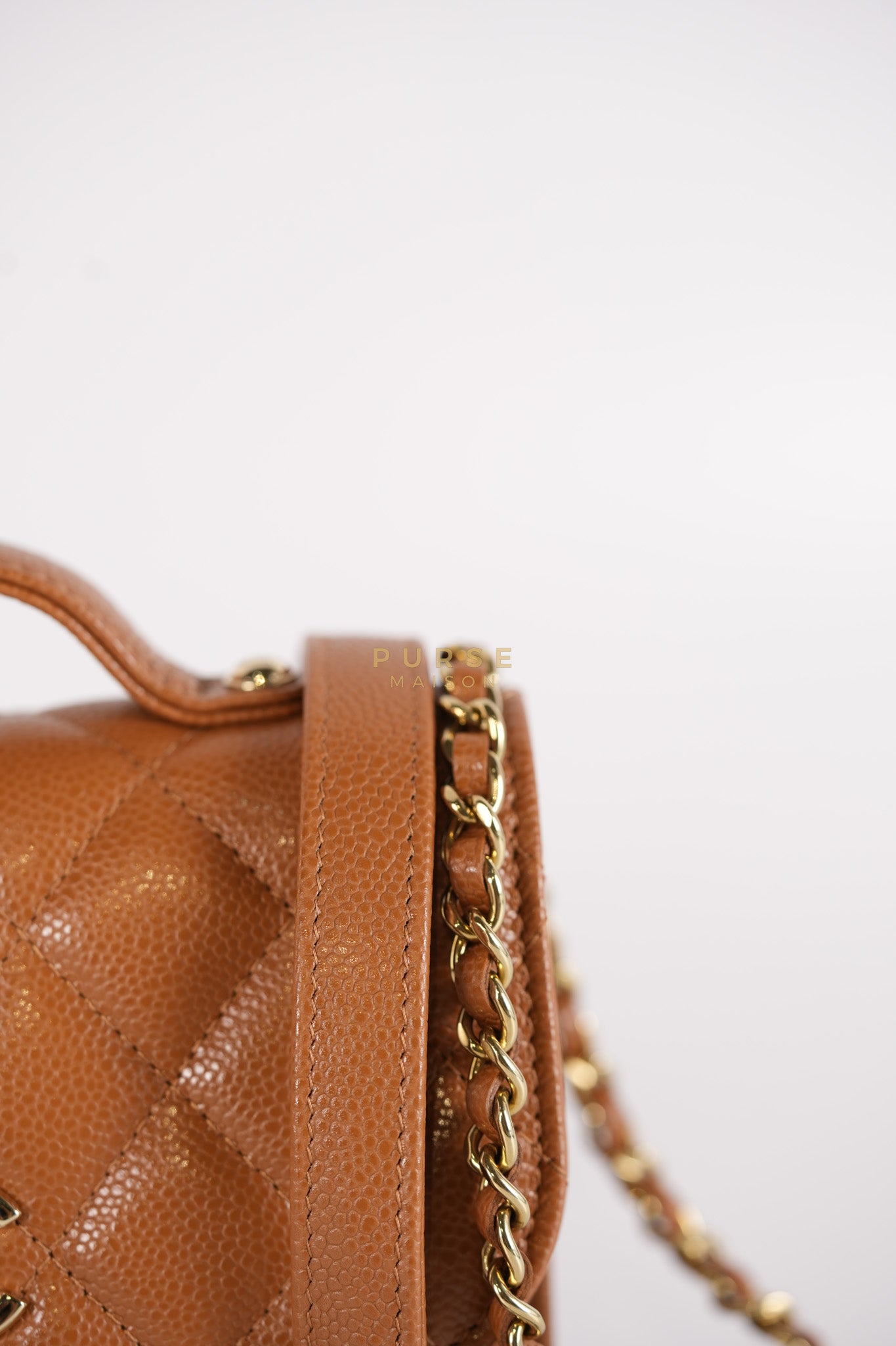 Business Affinity Wallet on Chain (WOC) In Caramel Caviar Leather and Light Gold Hardware (Microchip) | Purse Maison Luxury Bags Shop