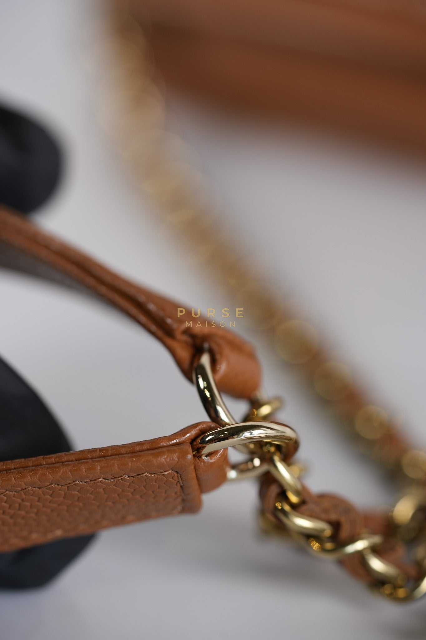 Business Affinity Wallet on Chain (WOC) In Caramel Caviar Leather and Light Gold Hardware (Microchip) | Purse Maison Luxury Bags Shop