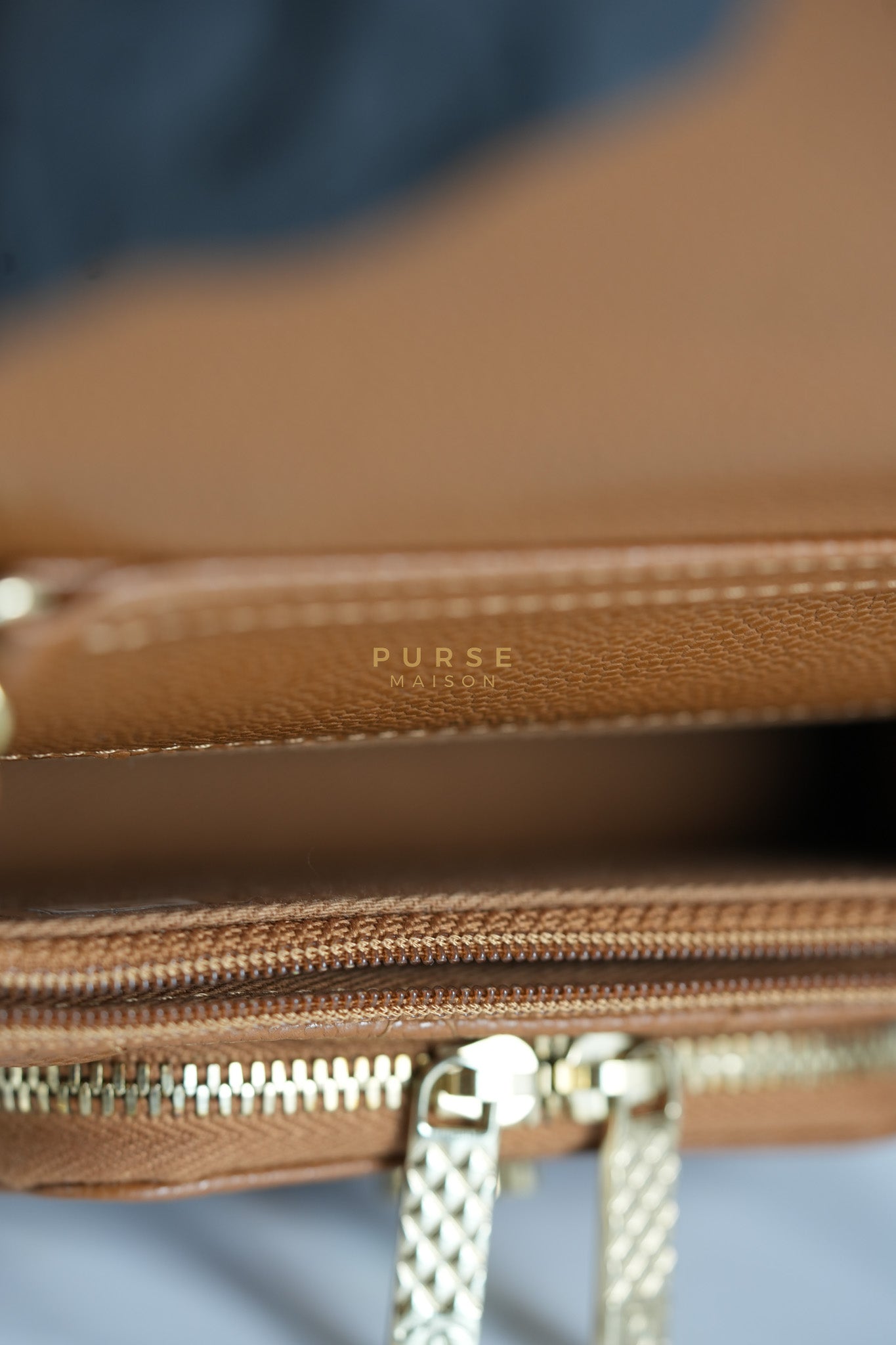 Business Affinity Wallet on Chain (WOC) In Caramel Caviar Leather and Light Gold Hardware (Microchip) | Purse Maison Luxury Bags Shop