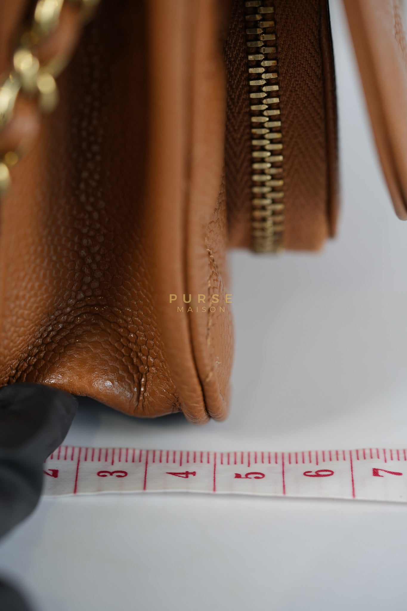 Business Affinity Wallet on Chain (WOC) In Caramel Caviar Leather and Light Gold Hardware (Microchip) | Purse Maison Luxury Bags Shop