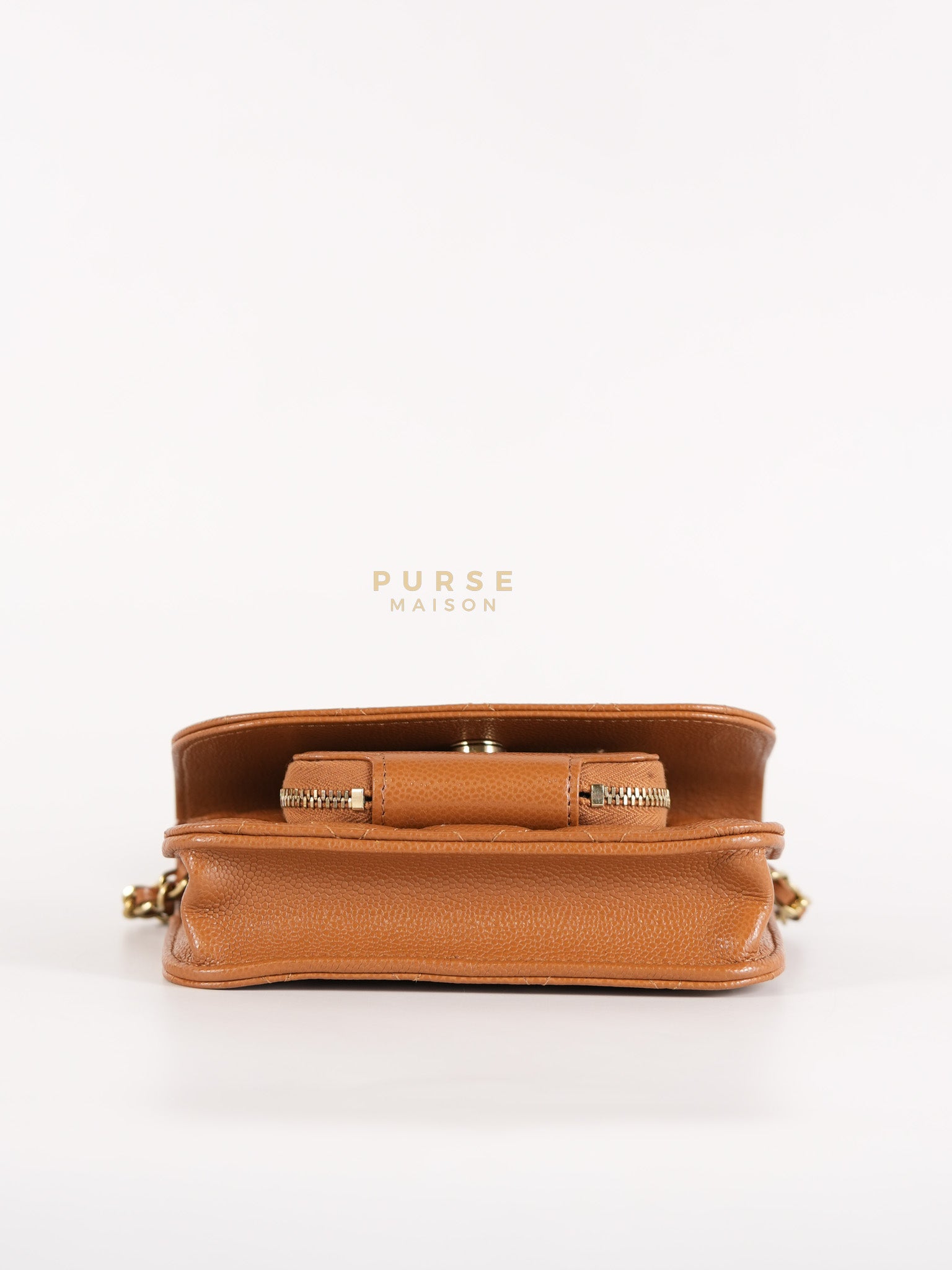 Business Affinity Wallet on Chain (WOC) In Caramel Caviar Leather and Light Gold Hardware (Microchip) | Purse Maison Luxury Bags Shop