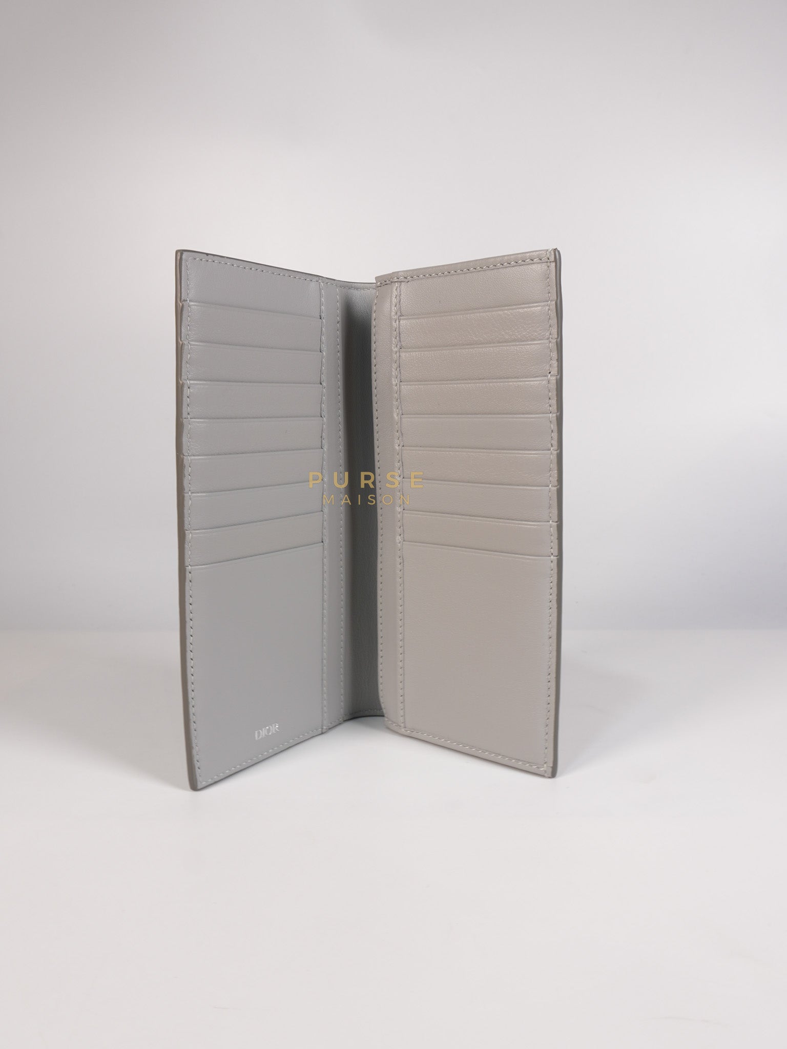 Business Card Holder/Long Vertical Wallet in Gray Diamond Canvas | Purse Maison Luxury Bags Shop