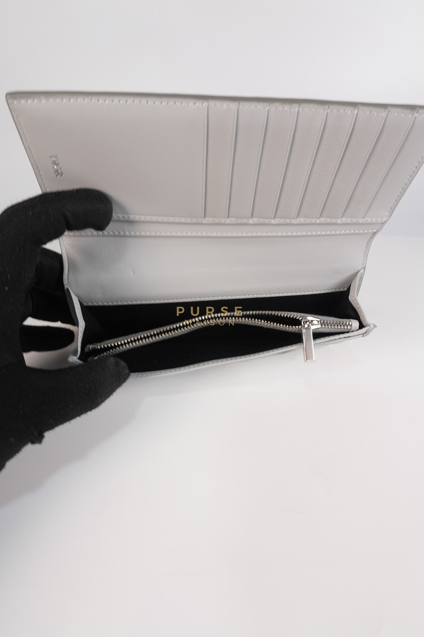 Business Card Holder/Long Vertical Wallet in Gray Diamond Canvas | Purse Maison Luxury Bags Shop