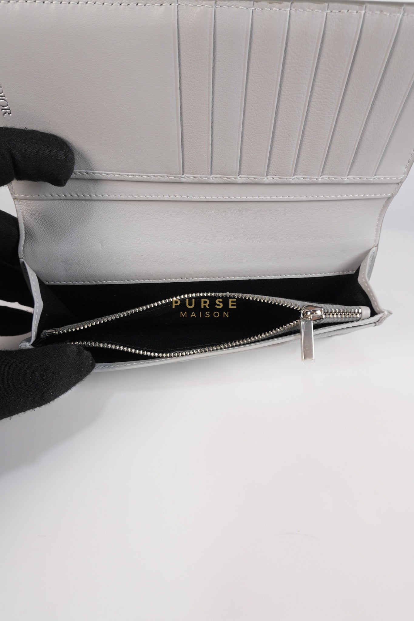 Business Card Holder/Long Vertical Wallet in Gray Diamond Canvas | Purse Maison Luxury Bags Shop