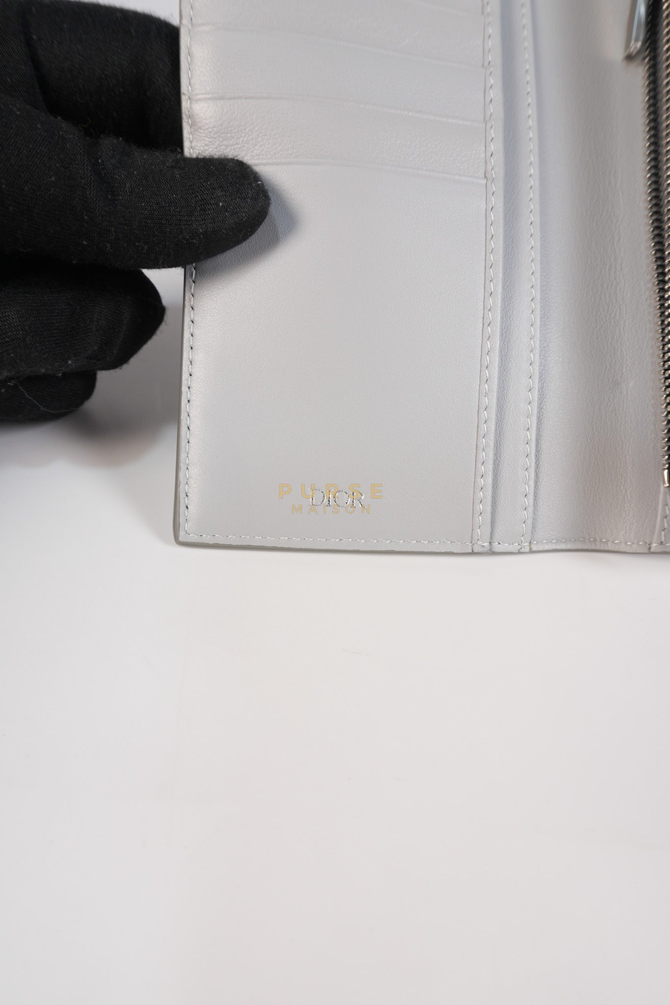 Business Card Holder/Long Vertical Wallet in Gray Diamond Canvas | Purse Maison Luxury Bags Shop