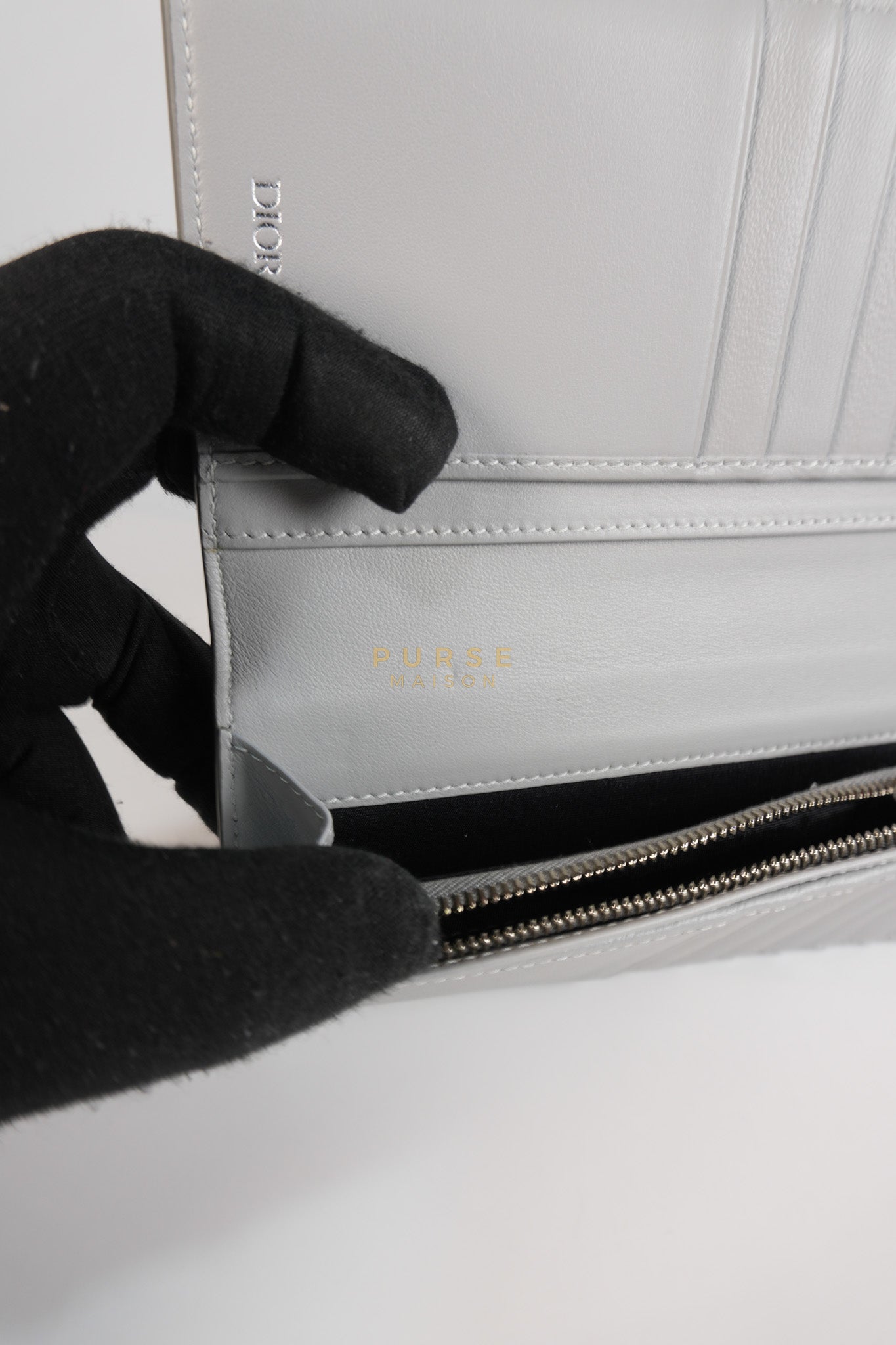 Business Card Holder/Long Vertical Wallet in Gray Diamond Canvas | Purse Maison Luxury Bags Shop