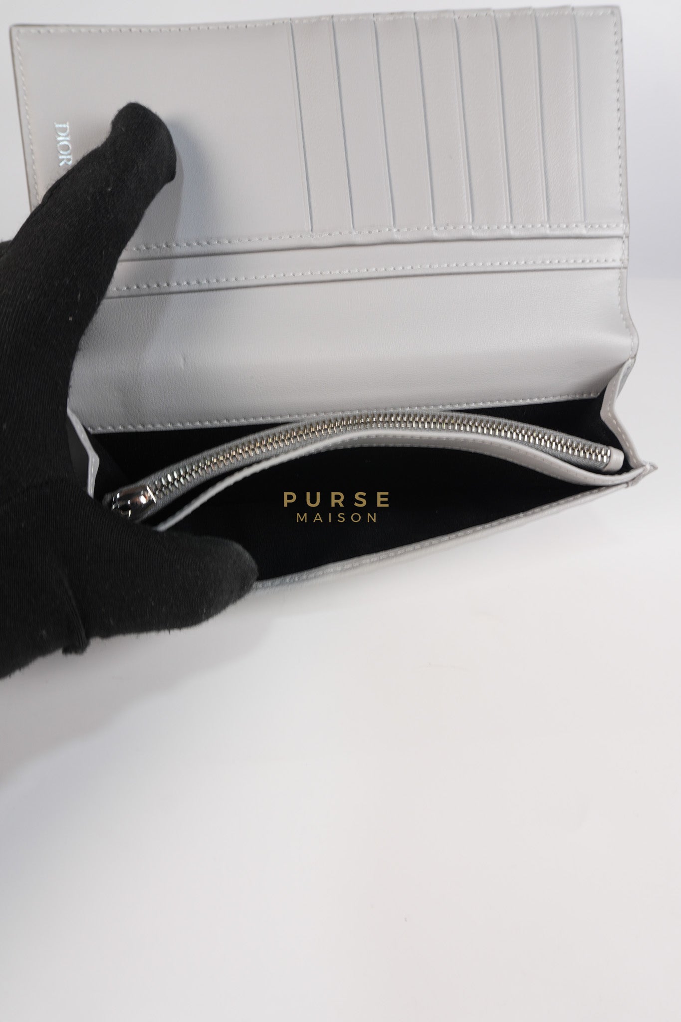 Business Card Holder/Long Vertical Wallet in Gray Diamond Canvas | Purse Maison Luxury Bags Shop