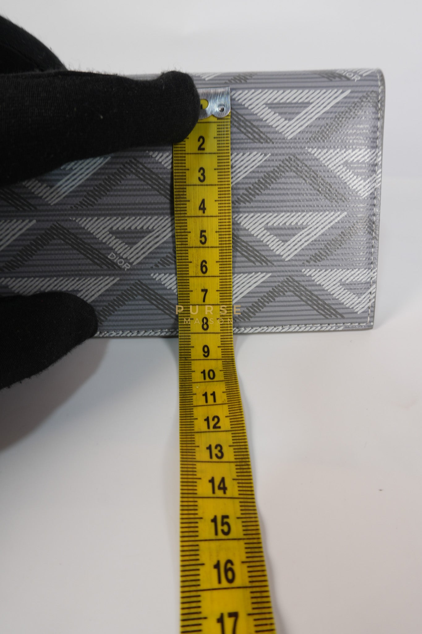 Business Card Holder/Long Vertical Wallet in Gray Diamond Canvas | Purse Maison Luxury Bags Shop