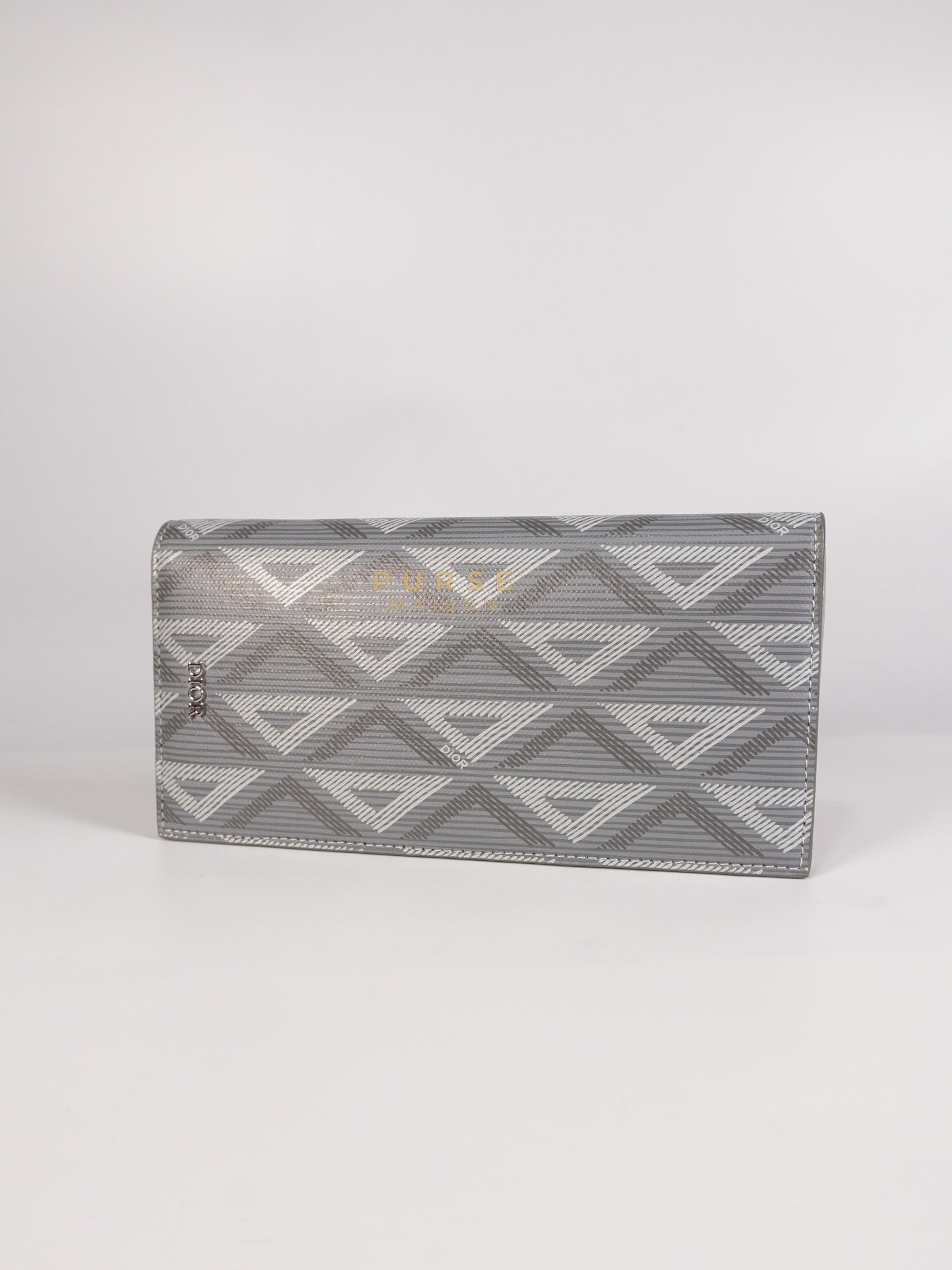 Business Card Holder/Long Vertical Wallet in Gray Diamond Canvas | Purse Maison Luxury Bags Shop