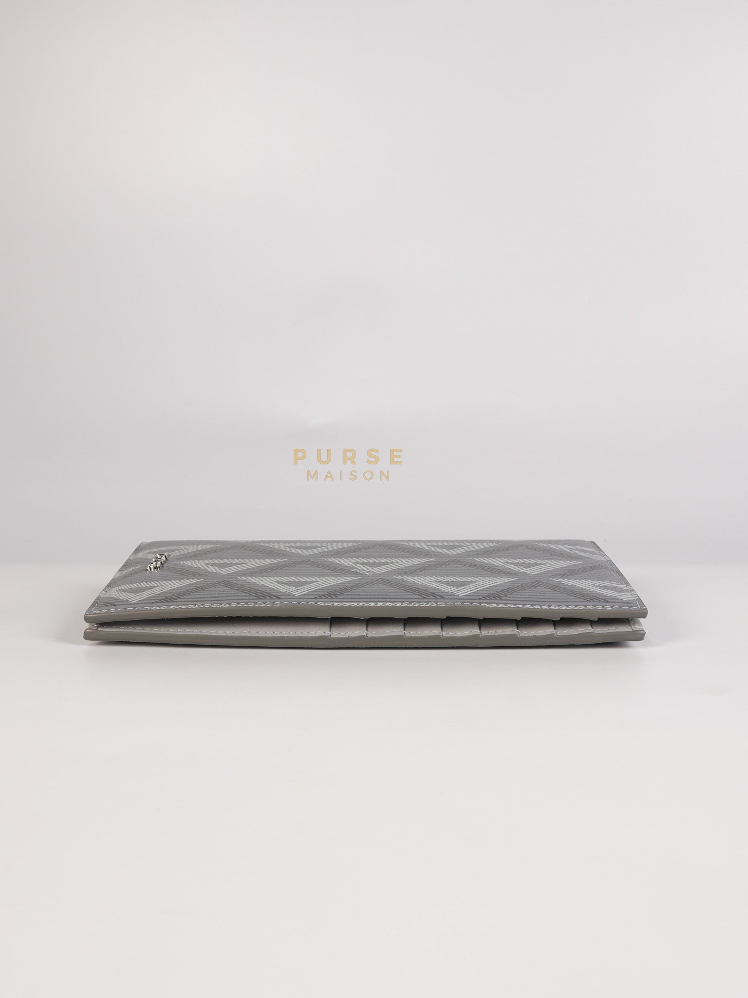 Business Card Holder/Long Vertical Wallet in Gray Diamond Canvas | Purse Maison Luxury Bags Shop