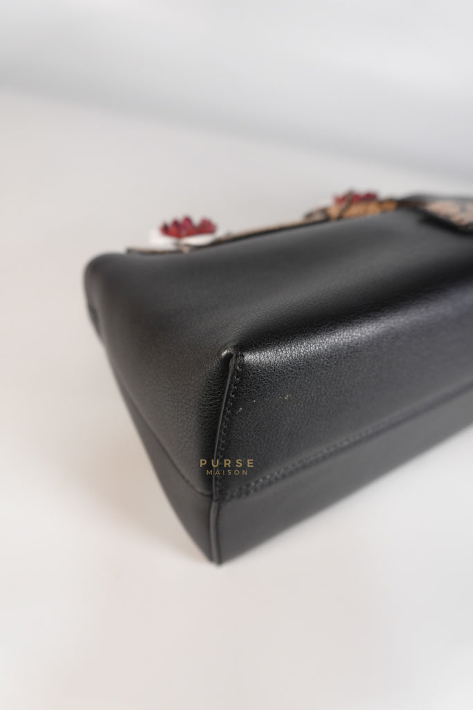 By The Way Bag Small in Black Python Flower Handle and Smooth Leather | Purse Maison Luxury Bags Shop