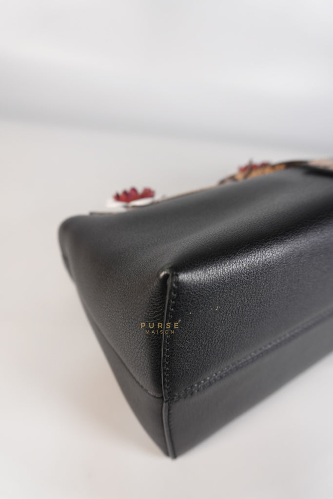 By The Way Bag Small in Black Python Flower Handle and Smooth Leather | Purse Maison Luxury Bags Shop