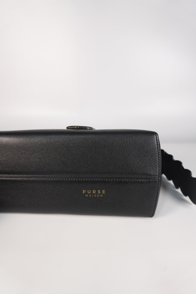 By The Way Bag Small in Black Python Flower Handle and Smooth Leather | Purse Maison Luxury Bags Shop