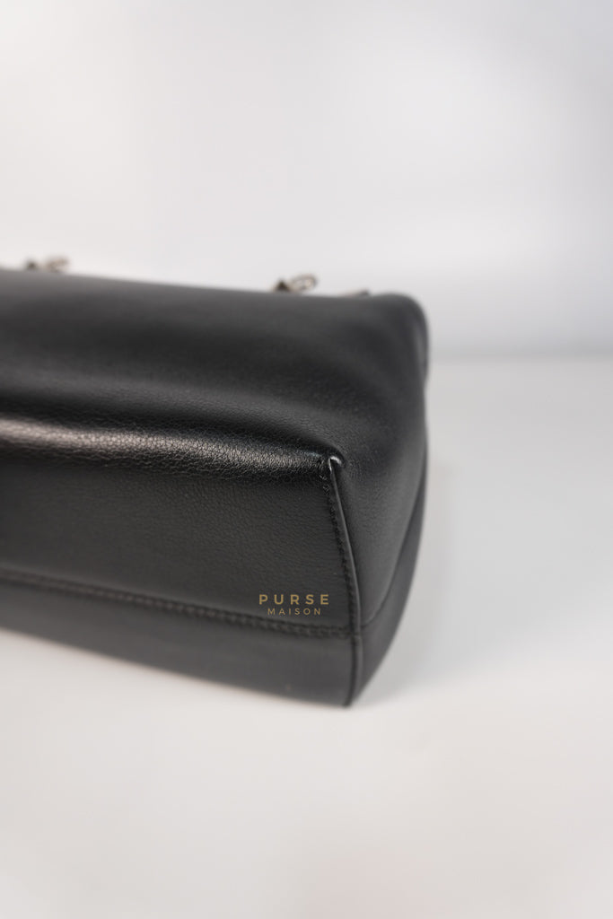 By The Way Bag Small in Black Python Flower Handle and Smooth Leather | Purse Maison Luxury Bags Shop