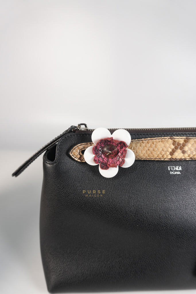 By The Way Bag Small in Black Python Flower Handle and Smooth Leather | Purse Maison Luxury Bags Shop
