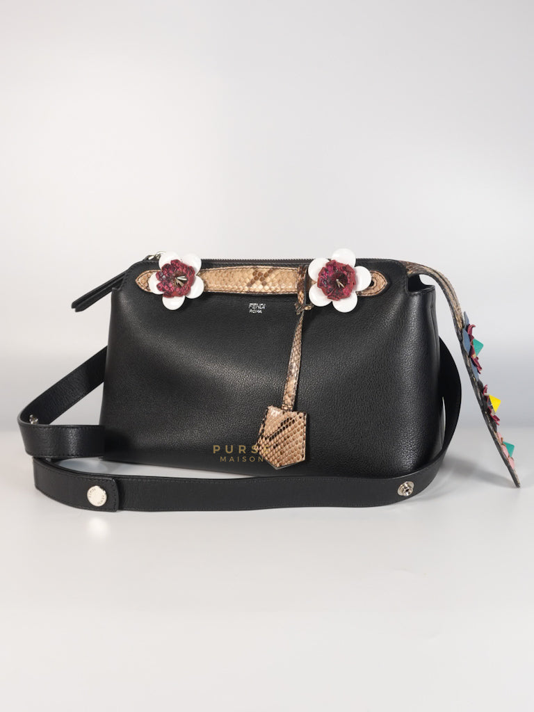 By The Way Bag Small in Black Python Flower Handle and Smooth Leather | Purse Maison Luxury Bags Shop