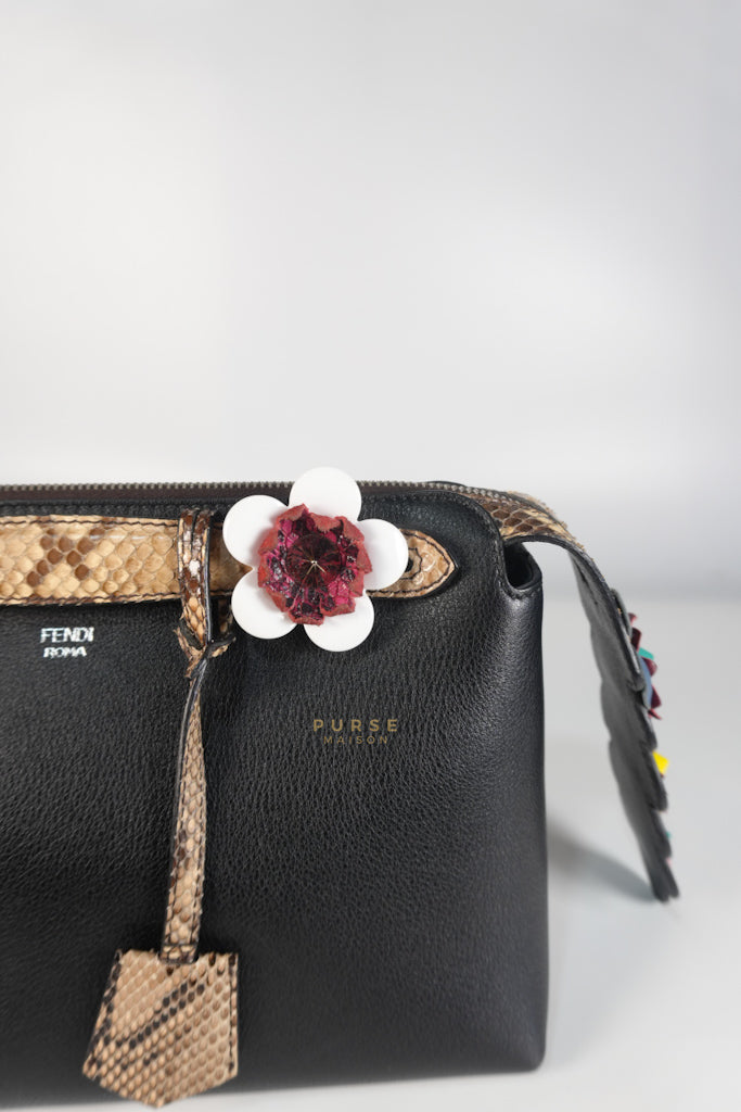 By The Way Bag Small in Black Python Flower Handle and Smooth Leather | Purse Maison Luxury Bags Shop