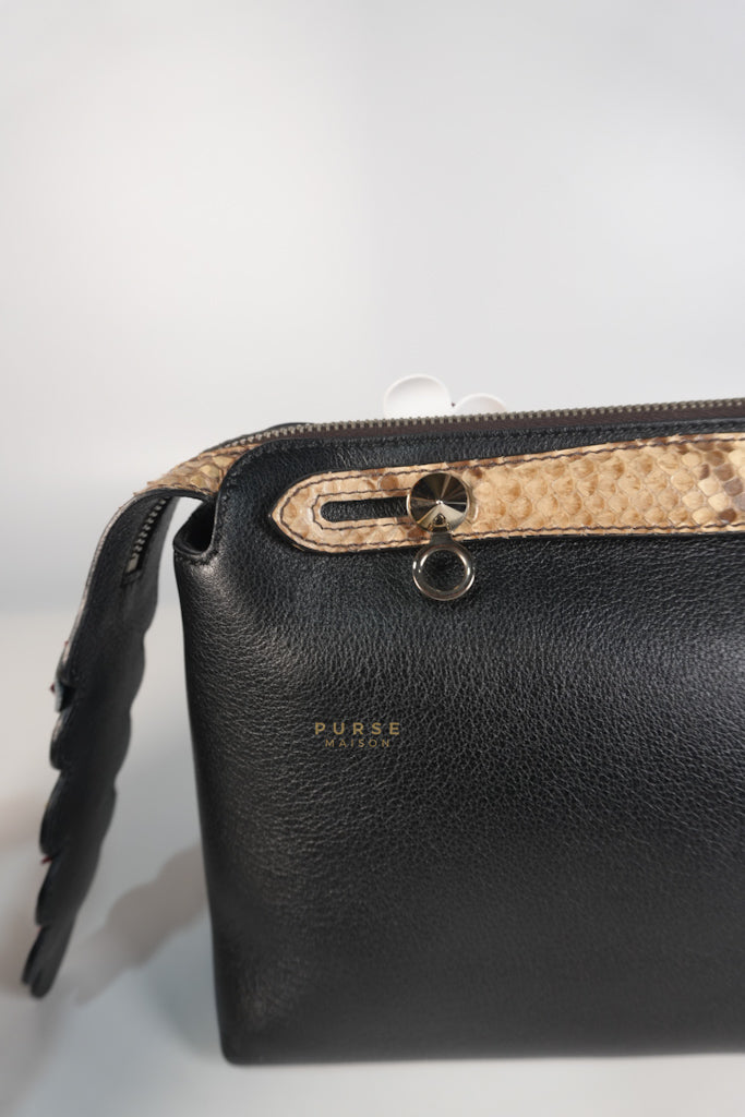 By The Way Bag Small in Black Python Flower Handle and Smooth Leather | Purse Maison Luxury Bags Shop