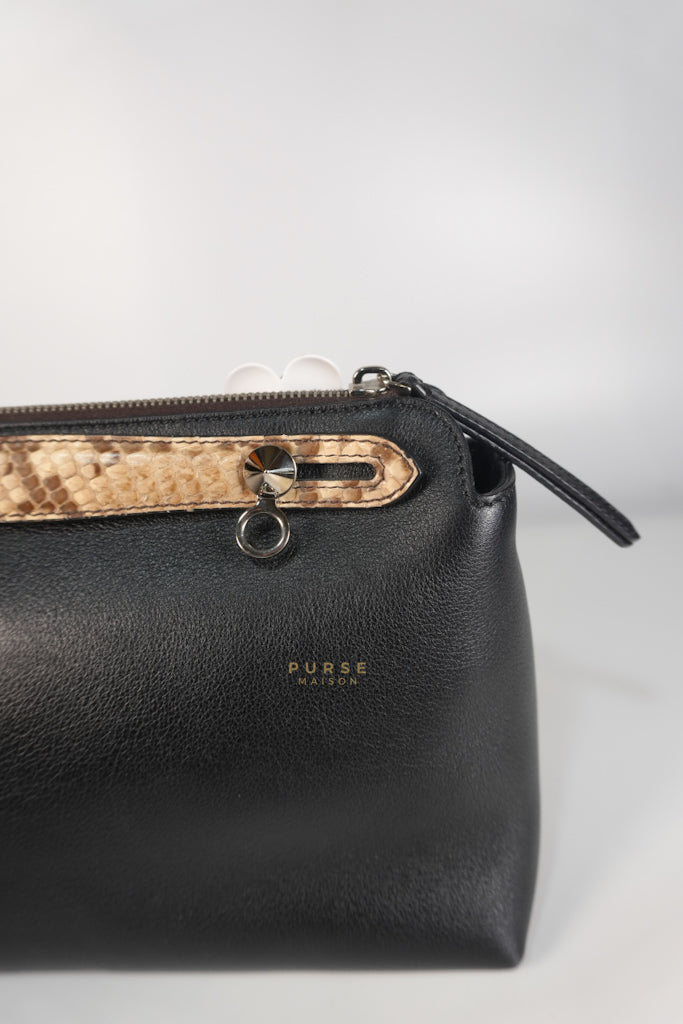 By The Way Bag Small in Black Python Flower Handle and Smooth Leather | Purse Maison Luxury Bags Shop