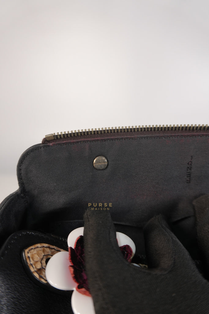 By The Way Bag Small in Black Python Flower Handle and Smooth Leather | Purse Maison Luxury Bags Shop