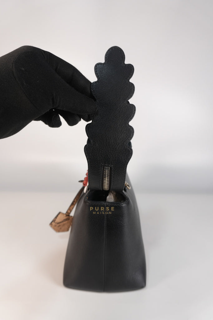 By The Way Bag Small in Black Python Flower Handle and Smooth Leather | Purse Maison Luxury Bags Shop