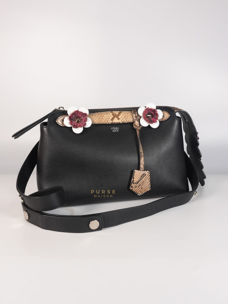 By The Way Bag Small in Black Python Flower Handle and Smooth Leather | Purse Maison Luxury Bags Shop