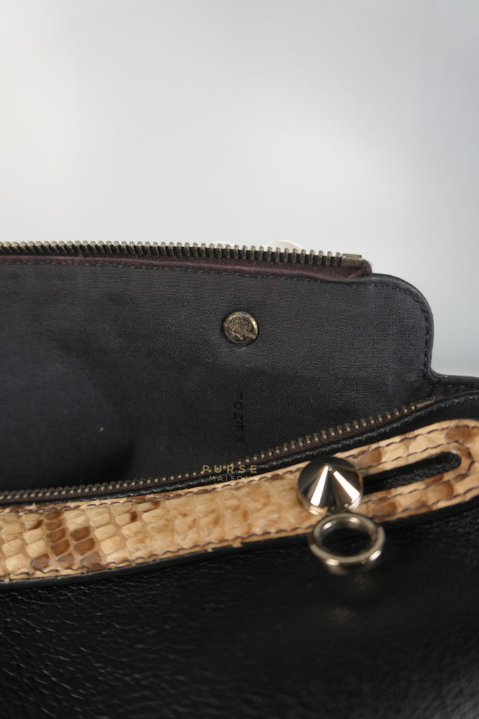 By The Way Bag Small in Black Python Flower Handle and Smooth Leather | Purse Maison Luxury Bags Shop