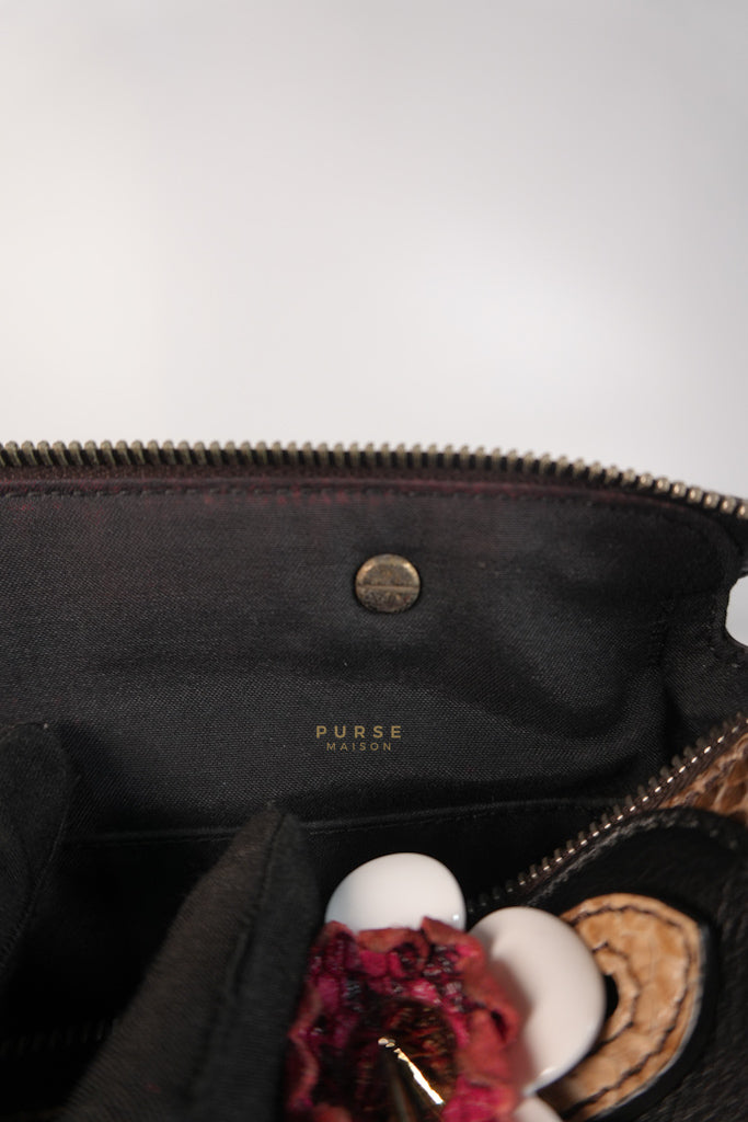 By The Way Bag Small in Black Python Flower Handle and Smooth Leather | Purse Maison Luxury Bags Shop