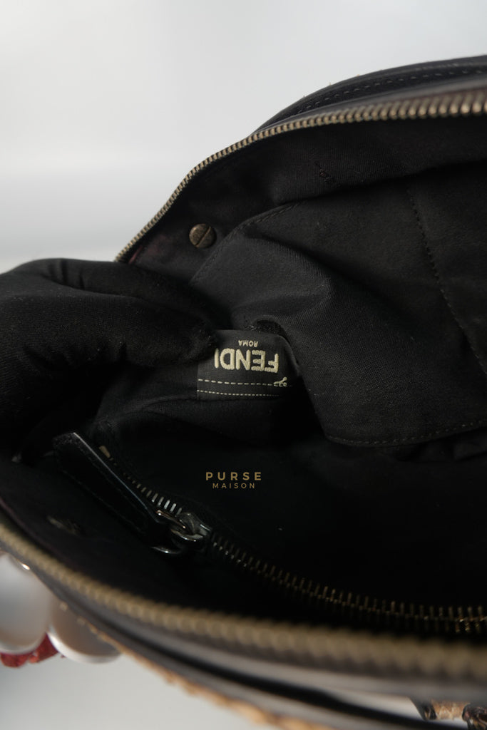 By The Way Bag Small in Black Python Flower Handle and Smooth Leather | Purse Maison Luxury Bags Shop