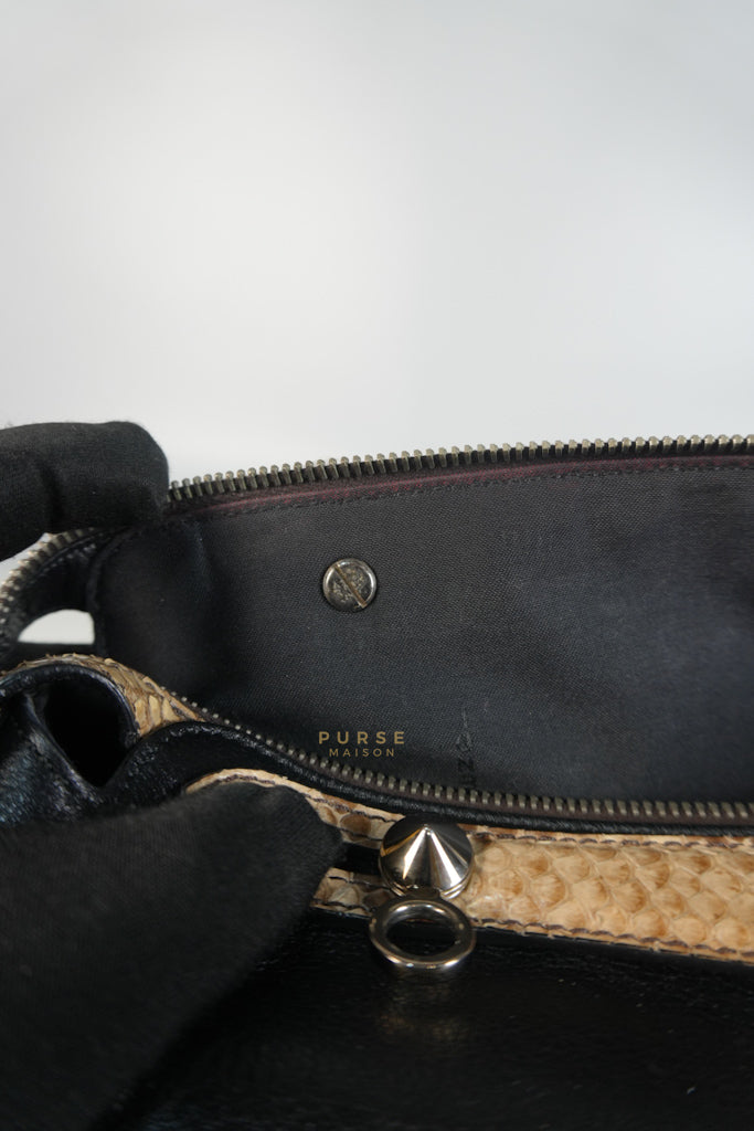 By The Way Bag Small in Black Python Flower Handle and Smooth Leather | Purse Maison Luxury Bags Shop