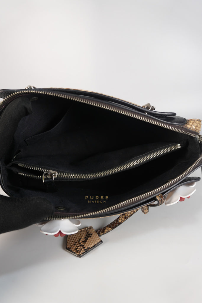 By The Way Bag Small in Black Python Flower Handle and Smooth Leather | Purse Maison Luxury Bags Shop