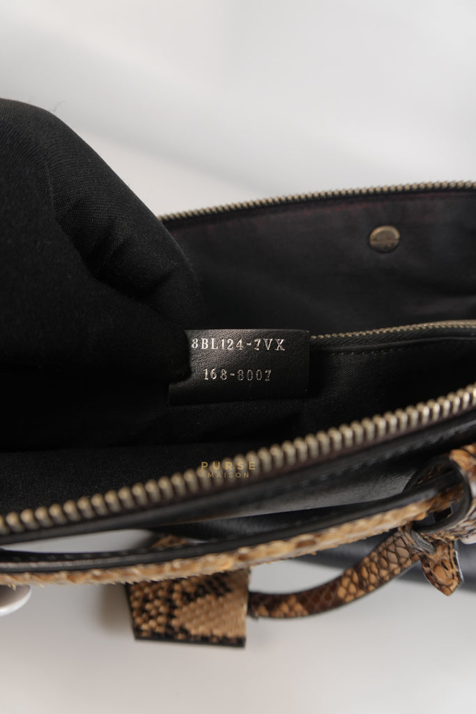 By The Way Bag Small in Black Python Flower Handle and Smooth Leather | Purse Maison Luxury Bags Shop