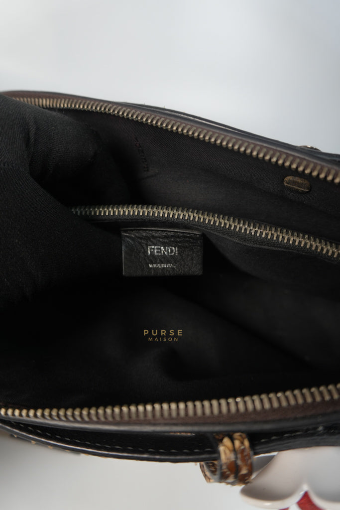 By The Way Bag Small in Black Python Flower Handle and Smooth Leather | Purse Maison Luxury Bags Shop