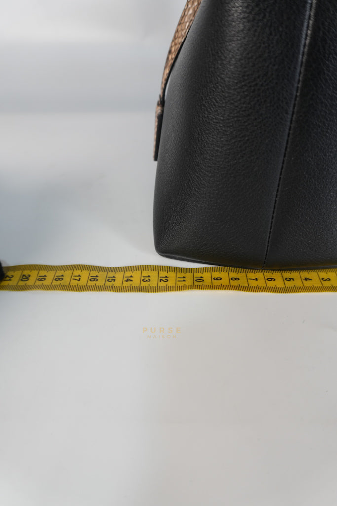 By The Way Bag Small in Black Python Flower Handle and Smooth Leather | Purse Maison Luxury Bags Shop