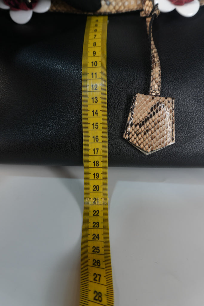 By The Way Bag Small in Black Python Flower Handle and Smooth Leather | Purse Maison Luxury Bags Shop