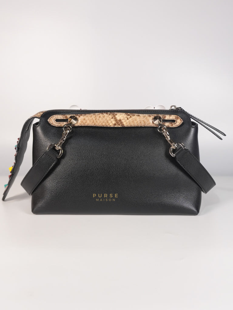 By The Way Bag Small in Black Python Flower Handle and Smooth Leather | Purse Maison Luxury Bags Shop