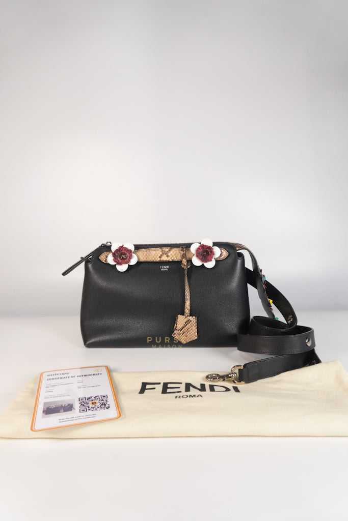 By The Way Bag Small in Black Python Flower Handle and Smooth Leather | Purse Maison Luxury Bags Shop