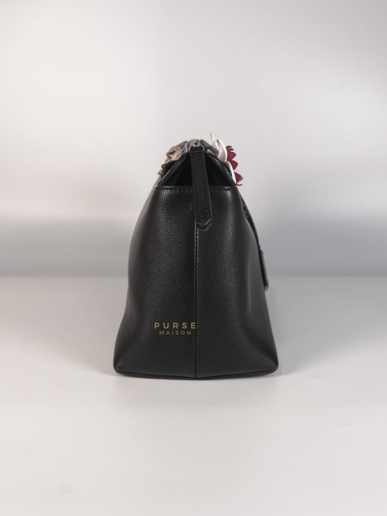 By The Way Bag Small in Black Python Flower Handle and Smooth Leather | Purse Maison Luxury Bags Shop