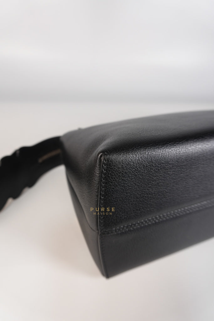 By The Way Bag Small in Black Python Flower Handle and Smooth Leather | Purse Maison Luxury Bags Shop