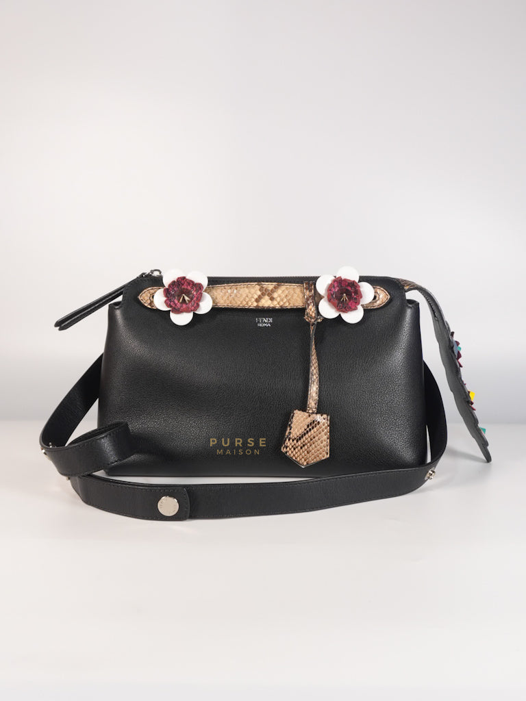 By The Way Bag Small in Black Python Flower Handle and Smooth Leather | Purse Maison Luxury Bags Shop