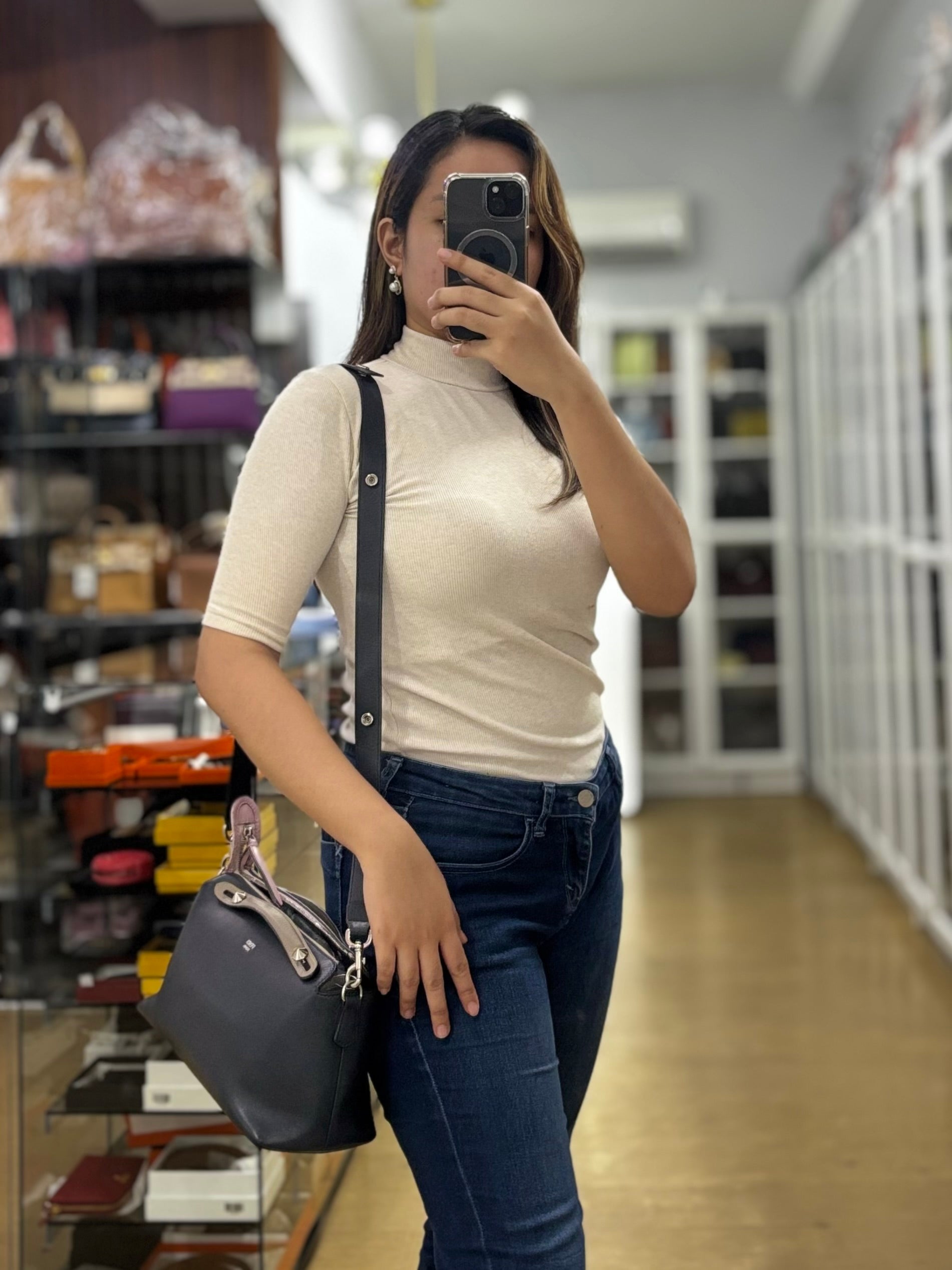 By The Way Bag Small in Multicolor Black Beige & Pink Leather | Purse Maison Luxury Bags Shop