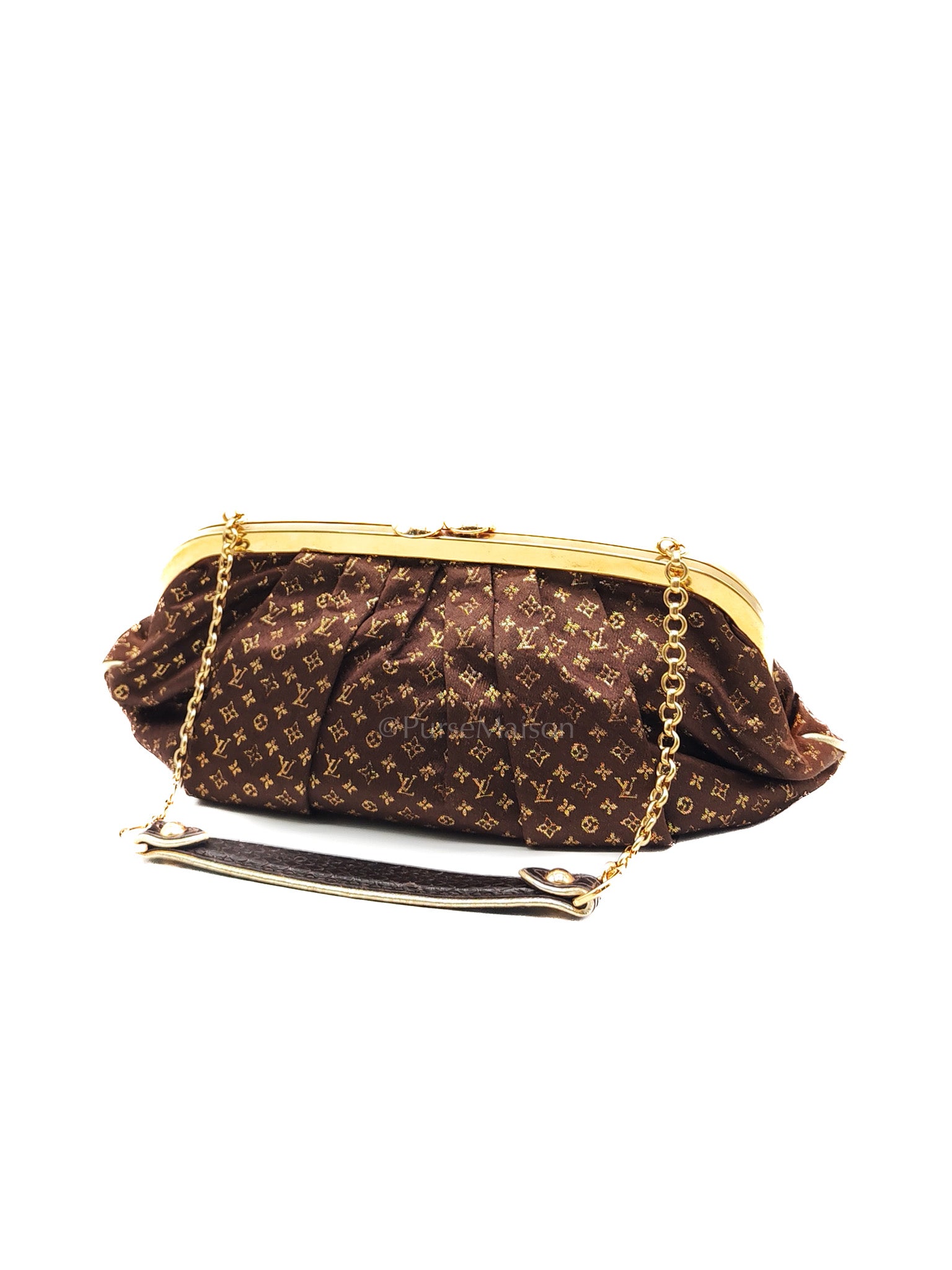 Aumonieve Evening Bag in Monogram Satin & Gold Hardware