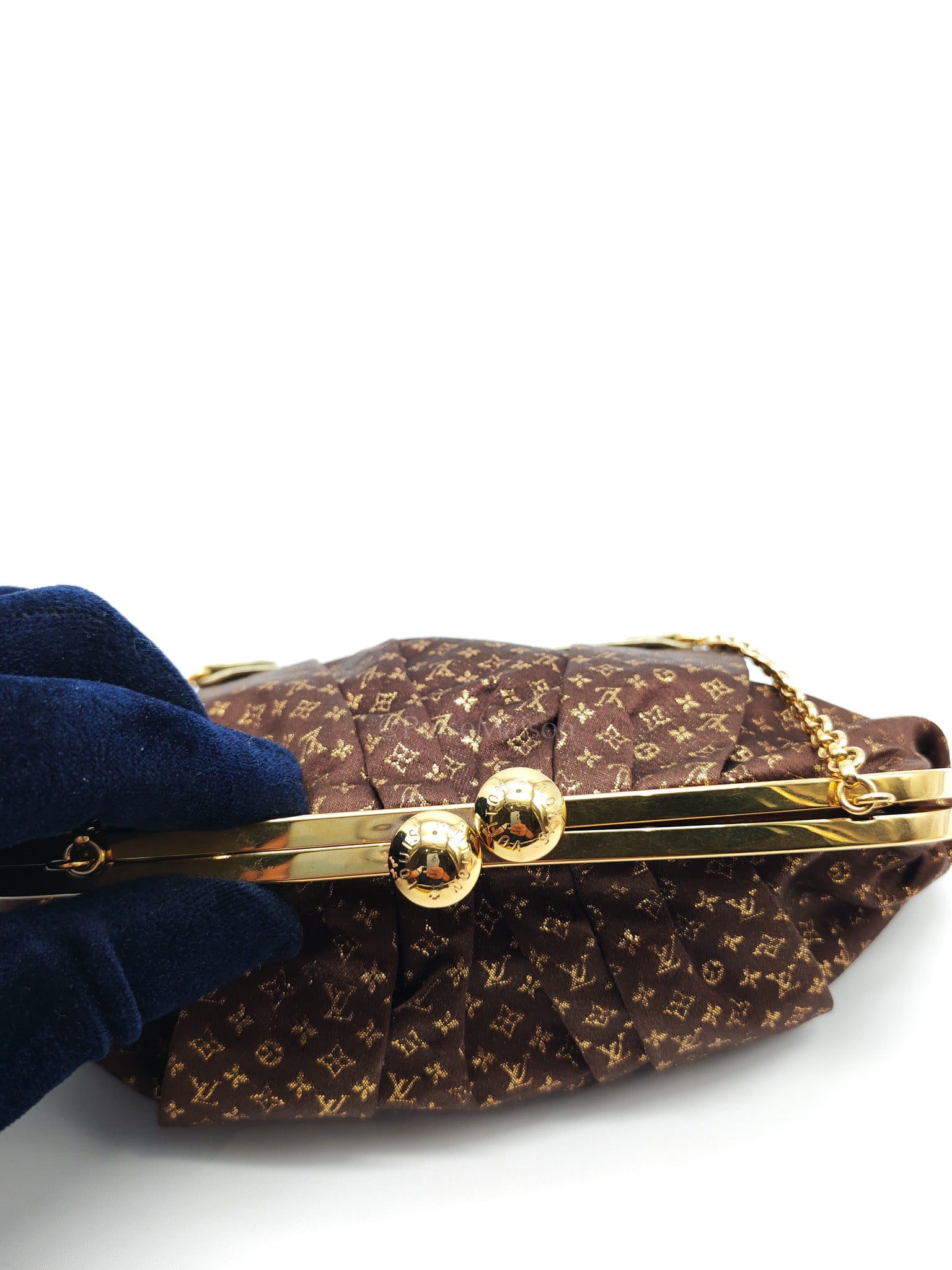 Aumonieve Evening Bag in Monogram Satin & Gold Hardware