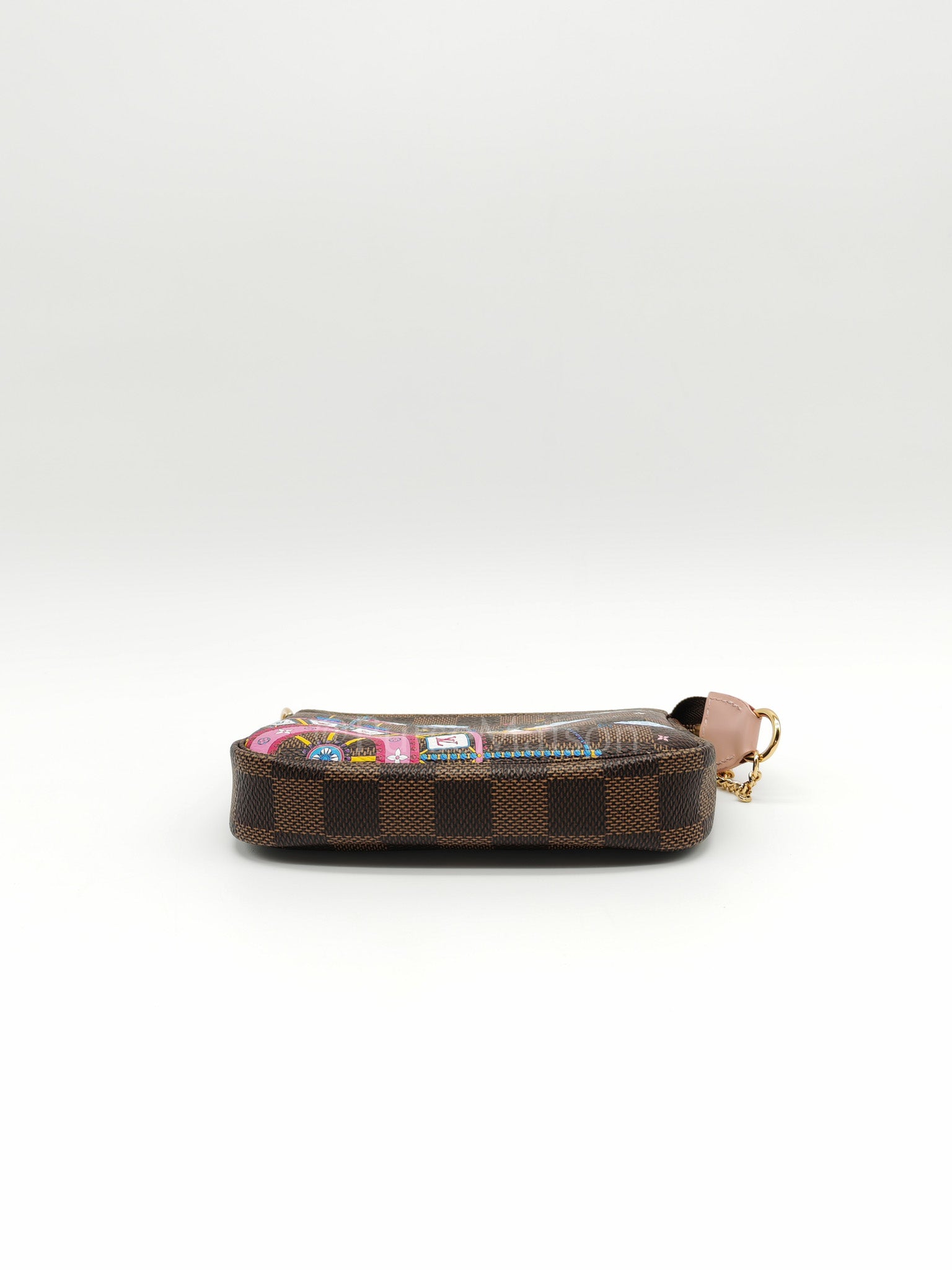 Christmas Animation 2020 Mini Pochette in Damier Ebene Canvas & Gold Hardware (Datecode: SF3240)