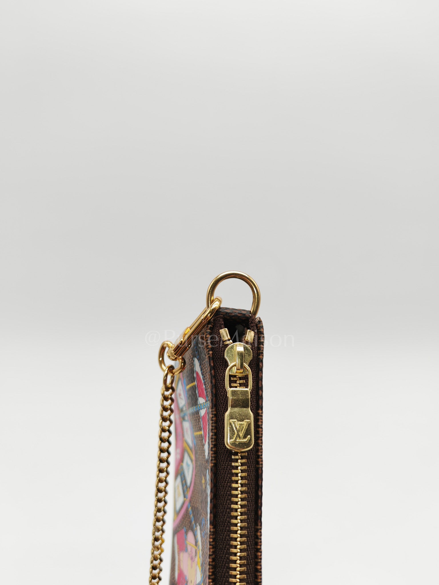 Christmas Animation 2020 Mini Pochette in Damier Ebene Canvas & Gold Hardware (Datecode: SF3240)