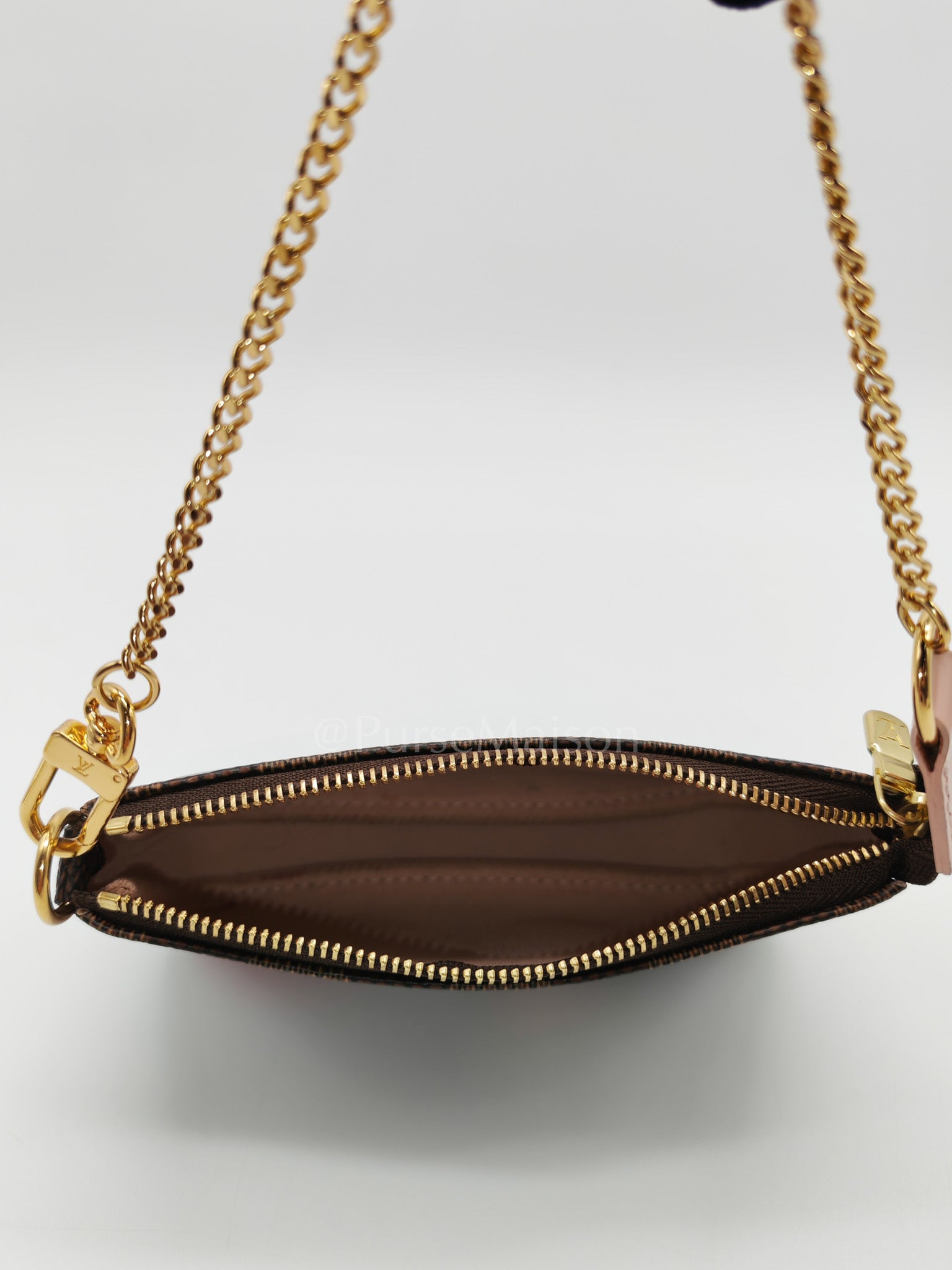 Christmas Animation 2020 Mini Pochette in Damier Ebene Canvas & Gold Hardware (Datecode: SF3240)