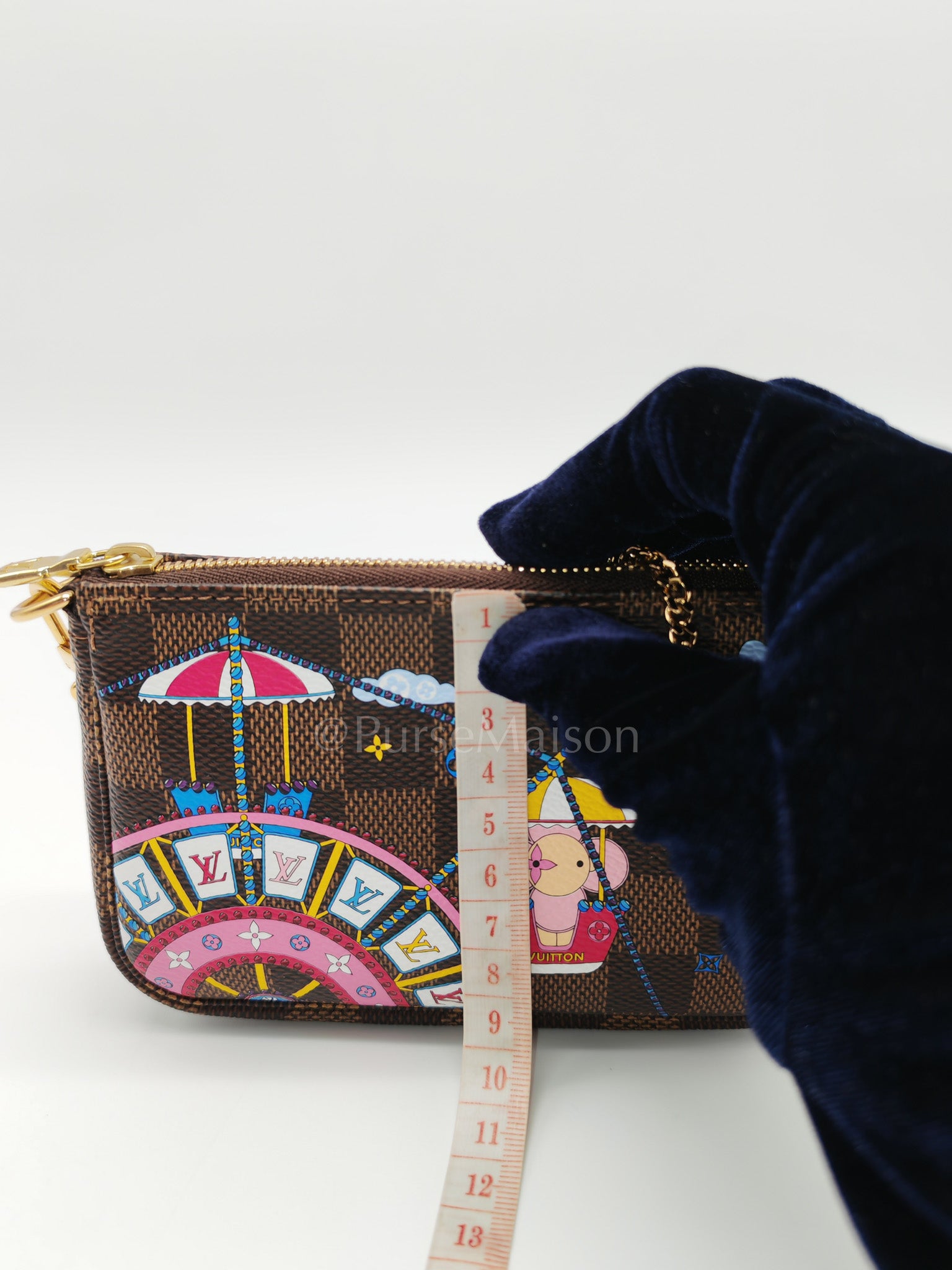 Christmas Animation 2020 Mini Pochette in Damier Ebene Canvas & Gold Hardware (Datecode: SF3240)