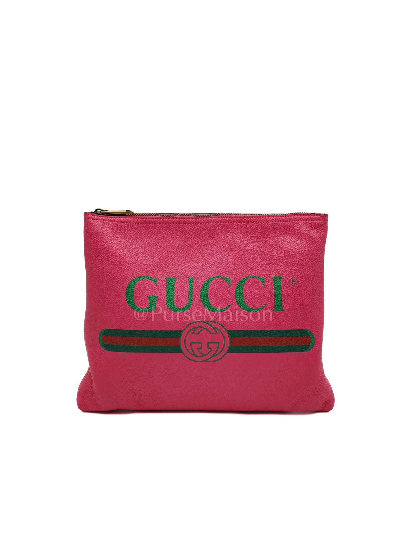 Porfolio Clutch in Pink Gucci Print Prominent Green Logo