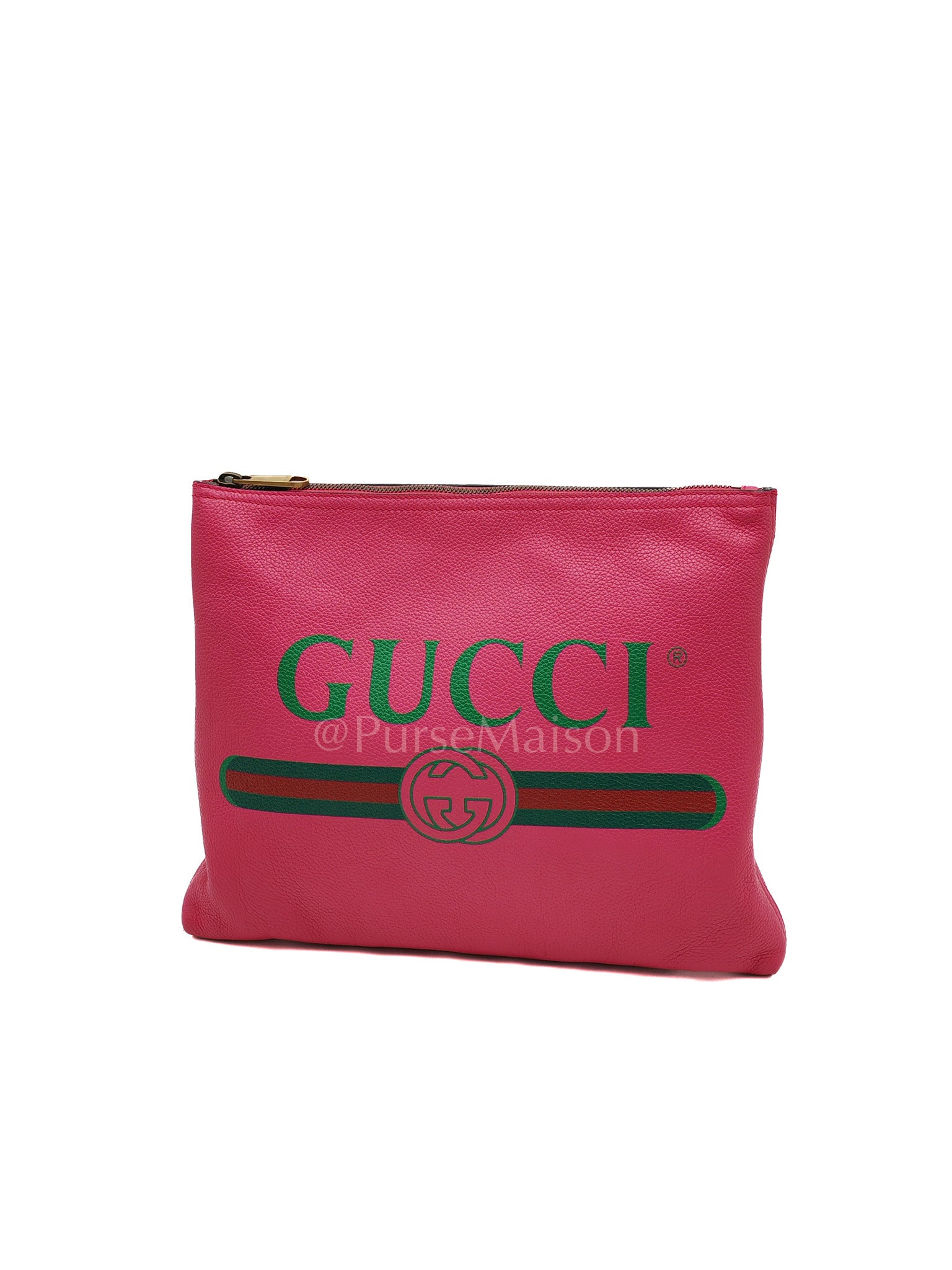 Porfolio Clutch in Pink Gucci Print Prominent Green Logo